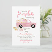 ピンクの愛らしいパンプキンがやってくる ベイビーシャワー 招待状 (スタンド正面)