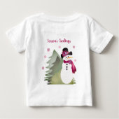 ピンクの愛らしい雪だるま ベビーTシャツ (裏面)