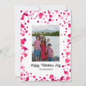 ピンクの愛ハート家族の写真バレンタインデー シーズンカード (正面)