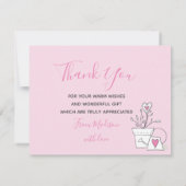 ピンクの愛ハート鉢植え女の子ベビーシャワー サンキューカード (裏面)