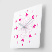 ピンクの愛 – かわいい蝶 スクエア壁時計 (傾斜)