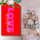 ピンクの愛（テキストを追加）ネオン赤バレンタインギフト ギフトタグ