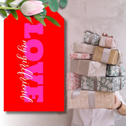 ピンクの愛（テキストを追加）ネオン赤バレンタインギフト ギフトタグ