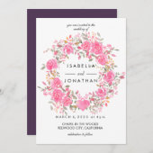 ピンクの愛 |水彩バラリース結婚ズ 招待状 (正面/裏面)
