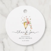 ピンクの感謝の真珠とプロセッコの花嫁シャワー フェイバータグ (正面)