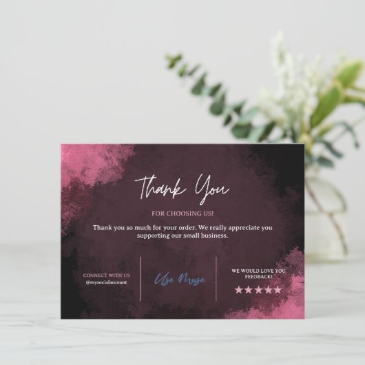 ピンクの感謝カード テンプレート、ビジネス感謝カード サンキューカード (スタンド正面)