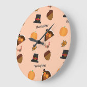 ピンクの感謝模様 ラージ壁時計 (傾斜)