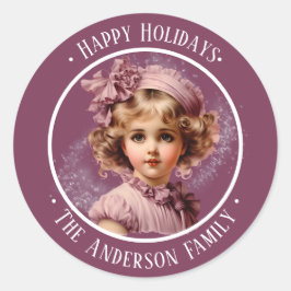 ピンクの懐かしいヴィンテージの女の子のカスタム文字シール ラウンドシール