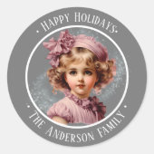 ピンクの懐かしいヴィンテージの女の子のカスタム文字シール ラウンドシール (正面)