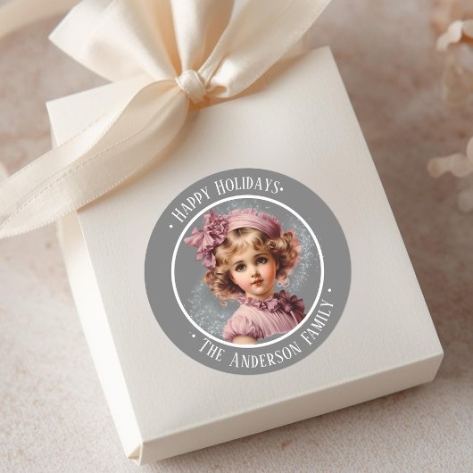 ピンクの懐かしいヴィンテージの女の子のカスタム文字シール ラウンドシール