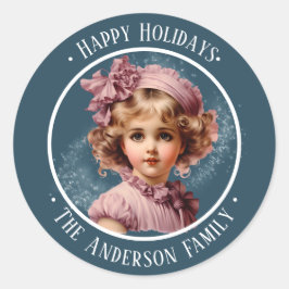 ピンクの懐かしいヴィンテージの女の子のカスタム文字シール ラウンドシール