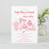 ピンクの手お洒落引き女の子の赤ちゃんシャワーブランチ 招待状 (スタンド正面)