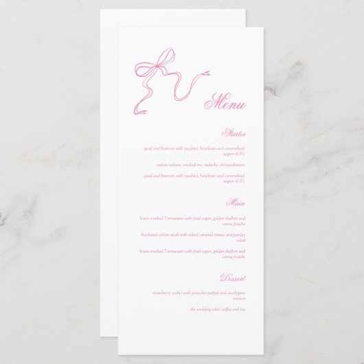 ピンクの手お洒落引き弓ベビーシャワーメニュー メニュー (正面/裏面)