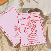 ピンクの手お洒落引き結婚式の日付を保存 招待状