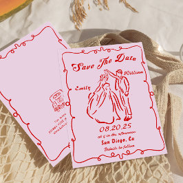 ピンクの手お洒落引き結婚式の日付を保存 招待状