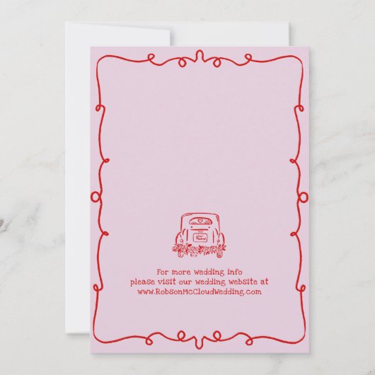 ピンクの手お洒落引き結婚式の日付を保存 招待状 (裏面)