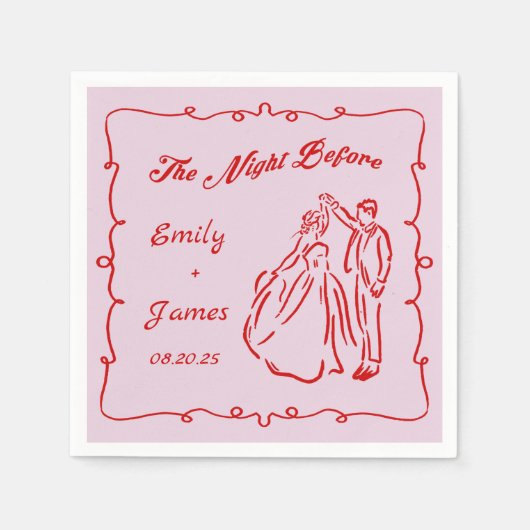 ピンクの手がナプキンの前結婚の夜を引いた スタンダードカクテルナプキン (正面)