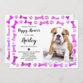 ピンクの手が骨をプリント新しいペットドッグパピースシャワー 招待状 (正面/裏面)