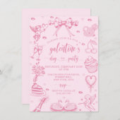 ピンクの手で描かれたガレンティーズガールズナイトパーティー 招待状 (正面/裏面)