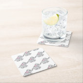 ピンクの手で描かれた象のパターン象の漫画 スクエアペーパーコースター (インサイチュ)