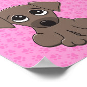 ピンクの手のプリント背景にかわいい茶色の子犬 ポスター (角)