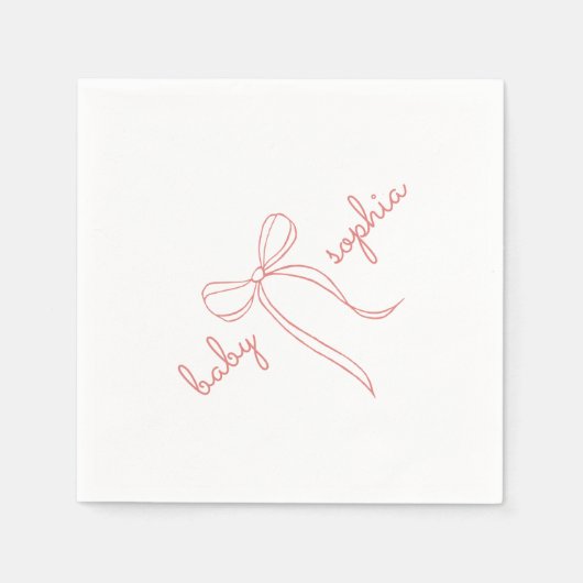 ピンクの手を引いた弓ガール赤ちゃんシャワー スタンダードカクテルナプキン (正面)