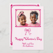 ピンクの手を引いた弓バレンタインデーの写真ホリデー シーズンカード (正面/裏面)