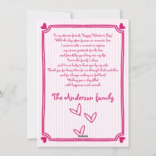 ピンクの手を引いた弓バレンタインデーの写真ホリデー シーズンカード (裏面)