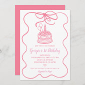 ピンクの手を描いたコンセットボーガールの最初の誕生日 招待状 (正面/裏面)