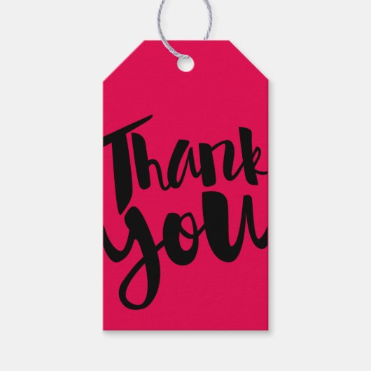 ピンクの手レタリング書道ありがとうギフトラベル ギフトタグ (正面)