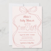 ピンクの手予測できな引き波弓ガール赤ちゃんシャワー 招待状 (正面)