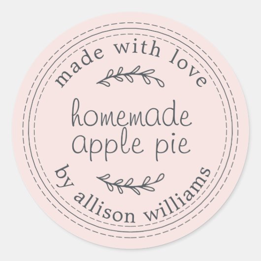 ピンクの手作りアップルパイラベル ラウンドシール (正面)