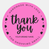 ピンクの手作り愛ありがとうステッカー ラウンドシール (正面)