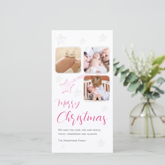 ピンクの手描きの流れ星の3枚の写真 シーズンカード (スタンド正面)