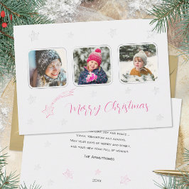 ピンクの手描きスターの風景写真クリスマス シーズンカード