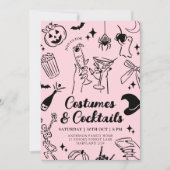ピンクの手描きハロウィーンの衣装パーティの招待状 招待状 (正面)