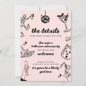 ピンクの手描きハロウィーンの衣装パーティの招待状 招待状 (裏面)