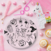 ピンクの手描きハローウィンパーティ ペーパープレート (パーティー)