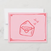 ピンクの手描きハートのホイップモダンウェディング 出欠カード (裏面)
