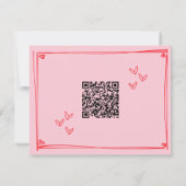 ピンクの手描きハートのホイップモダンウェディングQR 出欠カード (裏面)