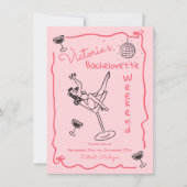 ピンクの手描きファンキーバチェロレッテ週末 招待状 (正面)