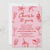 ピンクの手描きポップな30歳誕生日パーティー 招待状 (正面)