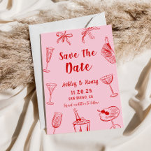 ピンクの手描きユニークな結婚式のSave The Date