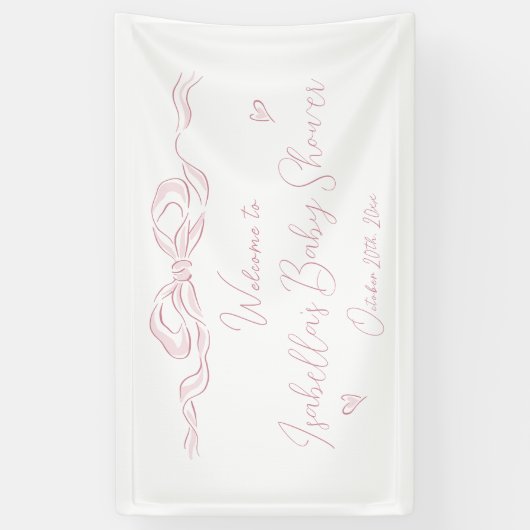 ピンクの手描きリボン おしゃれなベイビーシャワーのお出迎え 横断幕 (縦)