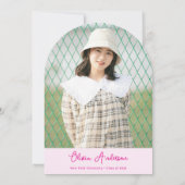 ピンクの手描き弓フォトアーチ卒業パーティー 招待状 (裏面)