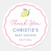 ピンクの手描き枠 レモン ベビーシャワー フェイバー ラウンドシール (正面)