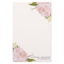 ピンクの手描き水彩牡丹文房具