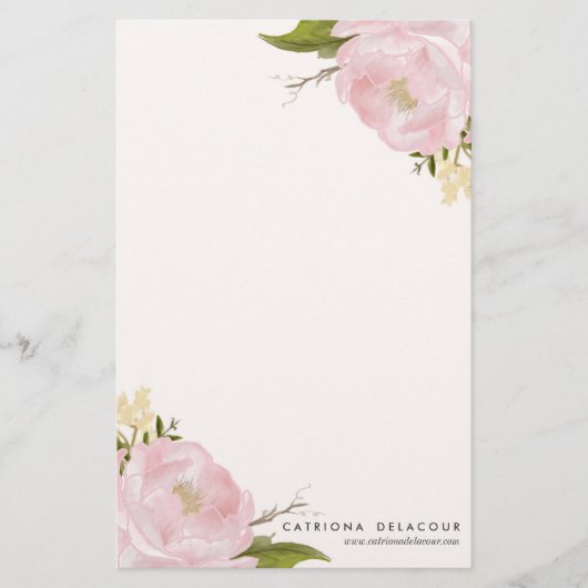 ピンクの手描き水彩牡丹文房具 便箋 (正面)