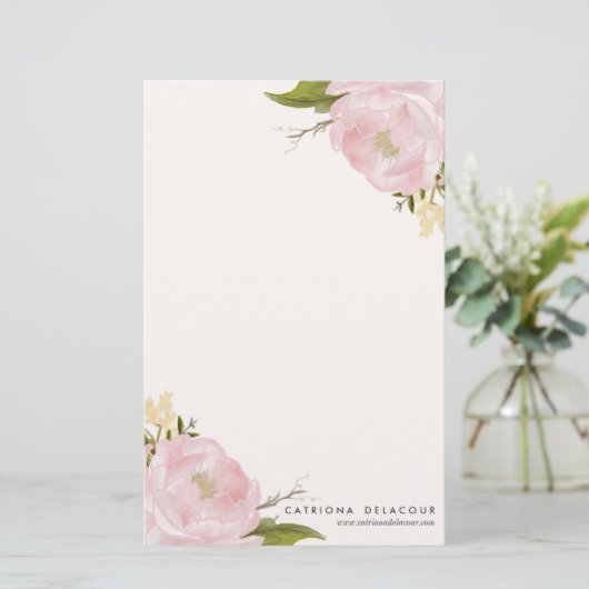 ピンクの手描き水彩牡丹文房具 便箋 (スタンド正面)