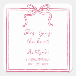 ピンクの手描き結びシールを結ぶ スクエアシール